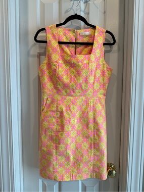 MM Couture Pink and Yellow Printed Sheath Dress